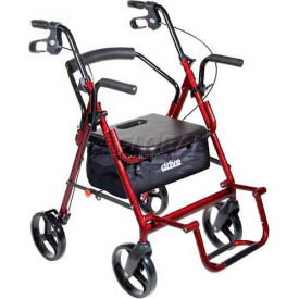 Duet Transport Wheelchair Rollator Walker, Burgundy, 8" Casters