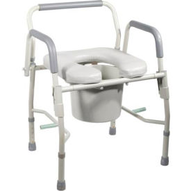 Steel Drop Arm Bedside Commode with Padded Seat & Arms