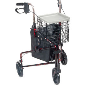 Deluxe 3-Wheel Aluminum Rollator with 7.5" Casters, Flame Red