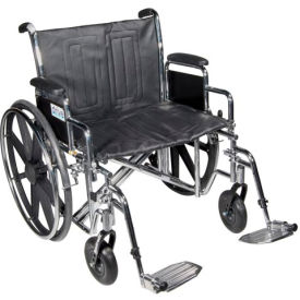 24" Heavy Duty Wheelchair, Detachable Full Arm, Dual Cross Brace, Swing-away Footrests