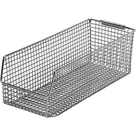 Wire Mesh Hang & Stack Bin, 15"L x 6"W x 5"H, Chrome