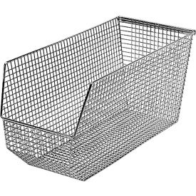 Wire Mesh Hang & Stack Bin, 17-3/4"L x 8-1/8"W x 9"H, Chrome