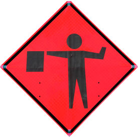48" X 48" Non reflective Roll-Up Vinyl Sign, Flagger Ahead Symbol
