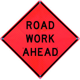 48" X 48" Reflective Roll-Up Vinyl Sign, ROAD WORK AHEAD