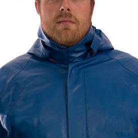 Tri-Hazard Protection Jacket, Size Men's 4XL, Storm Fly Front, Hood Snaps, Blue