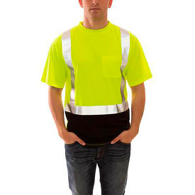 Job Sight Class 2 Black Front Pullover Hi Visibility T-Shirt, Lime, Polyester, 4XL