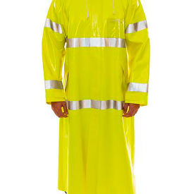 Rain Coat, Mens, Small, Attached Hood, Silver Reflective Tape, Fluorescent Yellow