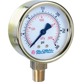 2-1/2" Pressure Gauge, 15 PSI/KPA, 1/4" NPT LM, Polished Brass