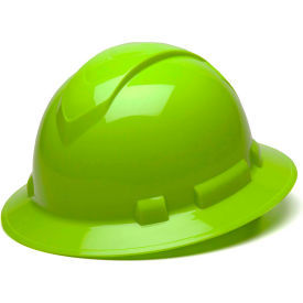 Full Brim Hard Hat, Hi-Vis Lime, 4-Point Ratchet Suspension