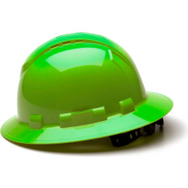 Full Brim Hard Hat, Hi-Vis Lime, 4-Point Ratchet Suspension, Vented