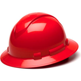 Full Brim Hard Hat, Red Color, 4-Point Ratchet Suspension