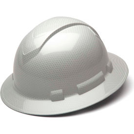 Full Brim Hard Hat, Shiny White Graphite Pattern, 4-Point Ratchet Suspension