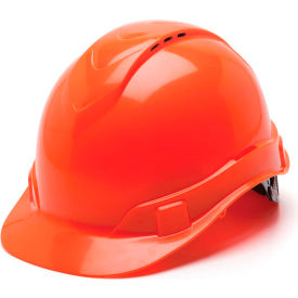 Vented Cap Style Hard Hat, Hi-Vis Orange, 4-Point Ratchet Suspension