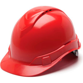 Vented Cap Style Hard Hat, Red, 4-Point Ratchet Suspension
