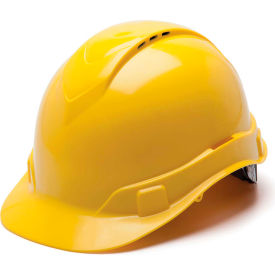 Vented Cap Style Hard Hat, Yellow, 4-Point Ratchet Suspension