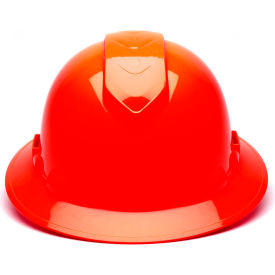 Vented Full Brim Hard Hat, Hi-Vis Orange, 4-Point Ratchet Suspension