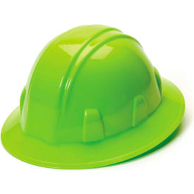 Full Brim Hard Hat, Hi-Vis Green 4-Point Ratchet Suspension