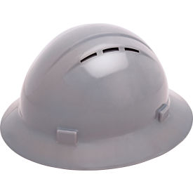 Americana Vented Full Brim Safety Helmet, 4-Point Slide-Lock Suspension, Gray