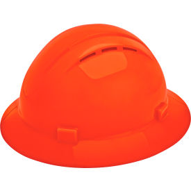 Americana Vented Full Brim Safety Helmet, 4-Point Slide-Lock Suspension, Hi-Viz Orange