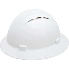 Americana Vented Full Brim Safety Helmet, 4-Point Slide-Lock Suspension, White