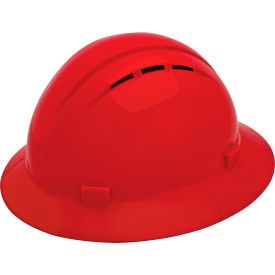 Americana Vented Full Brim Safety Helmet, 4-Point Slide-Lock Suspension, Red