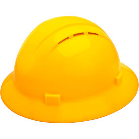 Americana Vented Full Brim Safety Helmet, 4-Point Slide-Lock Suspension, Yellow