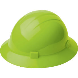 Americana Full Brim Safety Helmet, 4-Point Mega Ratchet Suspension, Hi-Viz Lime