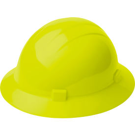 Americana Full Brim Safety Helmet, 4-Point Mega Ratchet Suspension, Hi-Viz Yellow