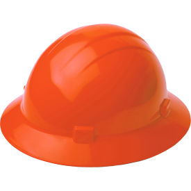 Full Brim Safety Helmet, 4-Point Mega Ratchet Suspension, Orange
