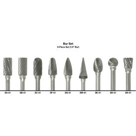 Double-Cut Bur, 9 Piece Set with 1/8 Shank and 1/4 Set Size