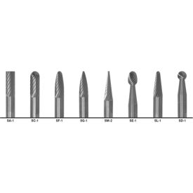 Double-Cut Bur, 8 Piece Set with 1/4 Shank and 1/4 Set Size