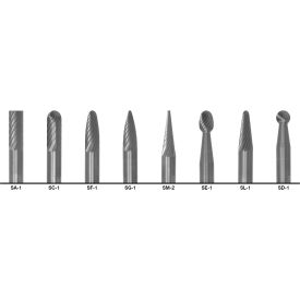 Right-Hand Spiral Bur, 8 Piece Set with 1/4 Set Size, SA-1, SC-1, SF-1