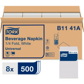 Universal Beverage Napkin, 1-Ply, 9-1/8"Wx 9-1/8"D, 1/4 Fold, Poly-Pack, White, 4000/Carton