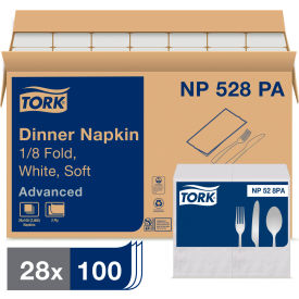Advanced Dinner Napkins, 2-Ply, 15"Wx17"D, 1/8 Fold, White, 100/PK, 28 PK/CT
