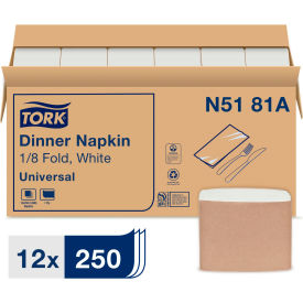 Universal Dinner Napkins, 1-Ply, 15"Wx 17"D, 1/8 Fold, White, 3000/Carton