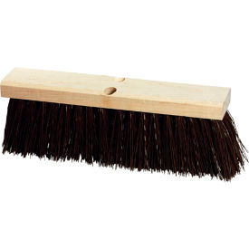18"W Street Broom Head with Stiff Brown Polypropylene and Wood Frame