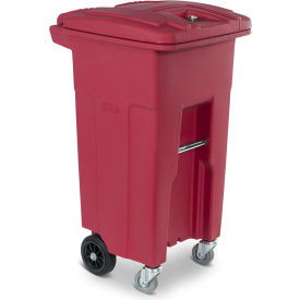 Regulated Medical Waste Cart With Bio Hazard Logo and Casters, 32 Gallon - Red
