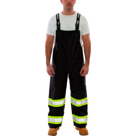 Waterproof Breathable Overalls with Fluorescent Yellow-Green Tape, Black, 4XL