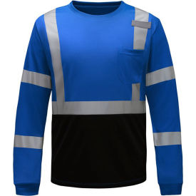 Multi Color Long Sleeve Safety T-shirt with Black Bottom-Blue-MD
