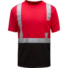 Multi Color Short Sleeve Safety T-shirt with Black Bottom-Red-3XL