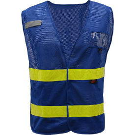 Incident Command Vest- Blue Vest w/Lime Prismatic Tape, One Size Fits All