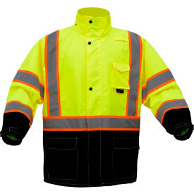 Class 3 Premium Two Tone Hooded Rain Coat Black Bottom, Lime, 2XL/3XL