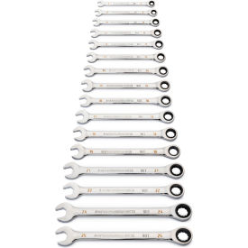 90 Tooth & 12 Point Metric Combination Ratcheting Wrench, Set of 16