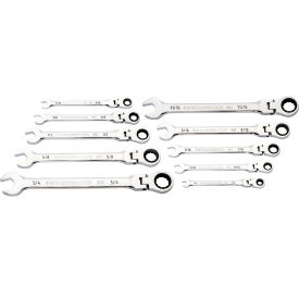 90 Tooth & 12 Point Flex Head SAE Combination Ratcheting Wrench, Set of 10