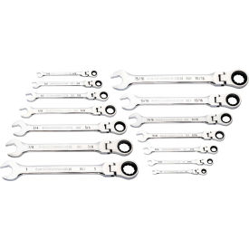 90 Tooth & 12 Point Flex Head SAE Combination Ratcheting Wrench, Set of 14