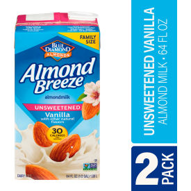 Almond Breeze Unsweetened Vanilla Almondmilk, 64 fl oz, 2 Pack