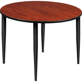 48" Round Multipurpose Breakroom Tapered Leg Table, Cherry/ Black