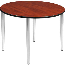 Kahlo 48" Round Multipurpose Breakroom Tapered Leg Table, Cherry/ Chrome