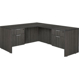 Regency Legacy Double Pedestal L-Desk with Four Drawers, 66", Ash Grey