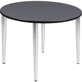 48" Round Multipurpose Breakroom Tapered Leg Table, Grey/ Chrome